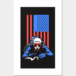 SCUBA DIVING: US Flag Scuba Diving scuba diver t shirt gift Posters and Art